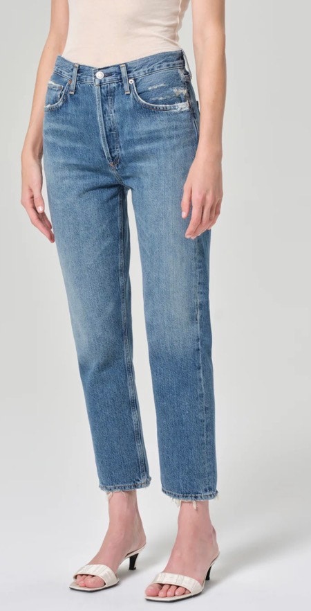 Agolde Riley High Rise Straight Crop Denim Jeans Button Fly In Frequency 34